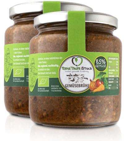 Hausgemachte Bio Gemüsebrühe (2x400g) – Revolutionär transparent, 85% Gemüse & sichtbare Qualität – Für bewusste Ernährung oder zum Fasten