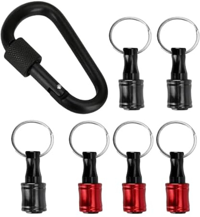 6 Pcs Drill Bit Holder Keychain Set 1/4 Hex Quick Release Extension for Impact Driver Screwdriver Industrial Carabiner Clip Rustproof Aluminum Alloy (Red&Black)