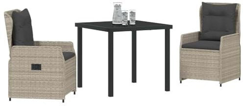 vidaXL 3-delat trädgårdsmöbelset ljusgrå polyrotting