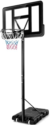 FANTASK Basketballständer mit Ständer & 2 Rädern, Mobile Basketballanlage 130/170-305cm höhenverstellbar, Basketballkorb Outdoor mit Korbanlage, Ballaufbewahrung für Kinder & Erwachsene
