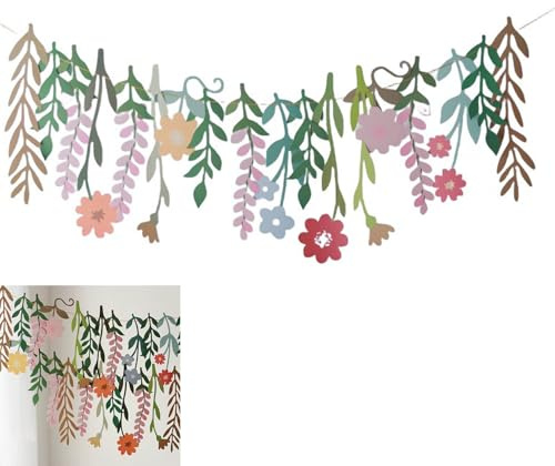 SIXHAOBU Bannière de Feuilles Florales en Papier Bannière de Fleurs Sauvages Double Face Colorée, Guirlande de Fleurs 3 m, bannière de Fleurs avec Fleurs colorées, pour Printemps et été
