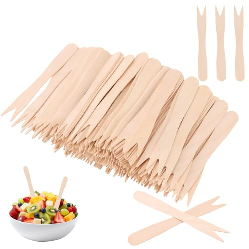 CHUENKUK Lot de 1000 fourchettes à frites, 85 mm, en bois, couleur naturelle, pour frites