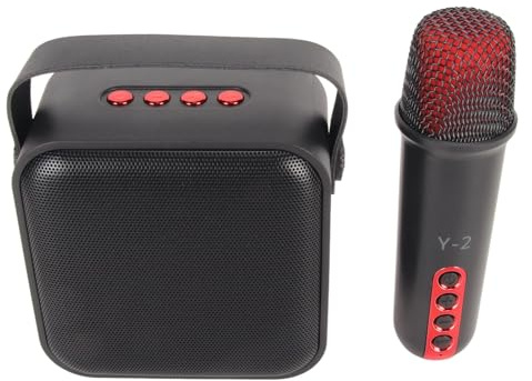 Jectse Machine de Karaoké avec Microphone sans Fil, Ensemble de Haut-Parlesurs Portables avec RÉGLAGE des Graves et des Aigus, Haut-Parleur (Black)