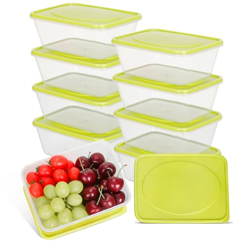 VINATO 10 Pièces 1100ml Boîte Alimentaires Plastique, Réutilisables Boite Hermétique Alimentaire avec Couvercles, Boîtes de Stockage Aliments pour Congélateur, Micro-ondes, Lave-vaisselle, sans BPA