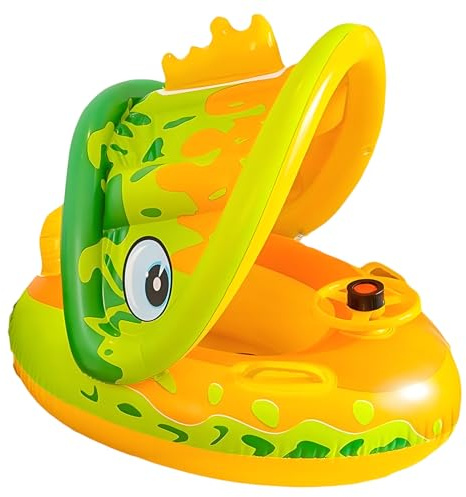 Toddler Pool Floats | Kids Swimming Pool Float with Canopy | Water Playing Boat-Shaped Inflatable Raft with Horn for 1-5 Years Old Summer Bathtub Beach