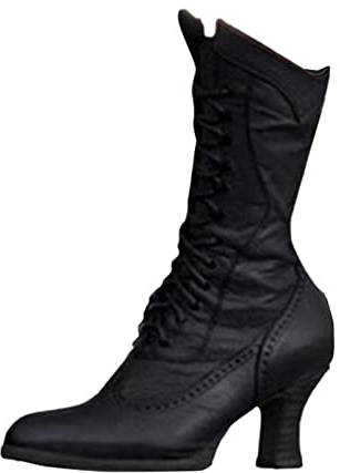Frauen Mitte Wade Stiefel Winter Mode Außenhandel Europa die Vereinigten Staaten Britische Spitzschuh Quadratische Ferse Schnürung (Black, 39)