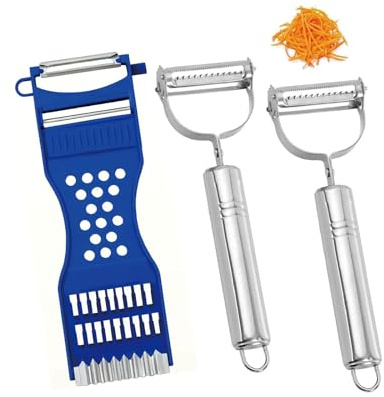 Gemüseschäler Set, 2 Stück 3-in-1 Gemüseschäler und 1 Stück 6-in-1 Multifunktions Sparschäler, Gemüse Friseur, Scharfe Edelstahlklinge, Ideal für Obst und Gemüse Schneiden