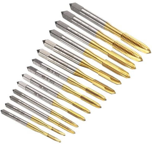 QUARKZMAN 14pcs Jeu De Tarauds A Pointes Spiralee M2 M2.5 M3 M3.5 M4 M5 M6 Tarauds Metriques, Acier Rapide 6542 Revetu De Titane Outil De Taraudage Machine De Reparation De Filetage