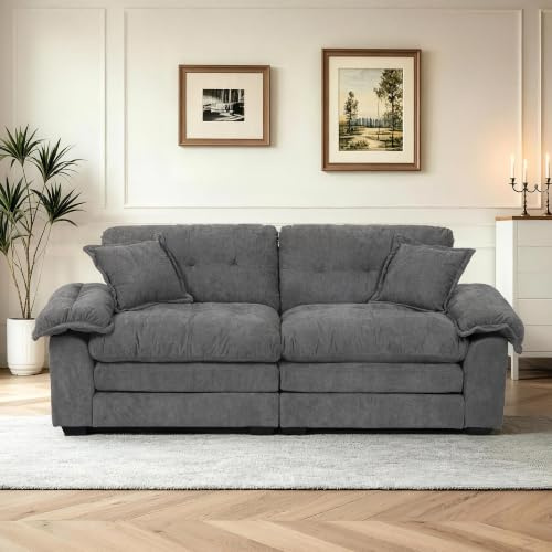 Koaris Modernes 2-Sitzer Sofa, Chenille-Stoff，Grau | 2-Sitzer Loveseat Komfortables Kleines Sofa für Wohnzimmer Schlafzimmer Homeoffice，Stabile Konstruktion