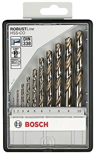 Bosch 10x PRO Stainless Steel HSS-Co Spiralbohrer-Set (für Stahl, Edelstahl, Ø 1,0, 2,0, 3,0, 4,0, 5,0, 6,0, 7,0, 8,0, 9,0, 10,0 mm, Professional Zubehör Bohrmaschine/Schrauber)