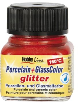 KREUL 16283 Porzellanfarbe Porcelain + Glasfarbe, 160 °C, roter Glitzer, 20 ml