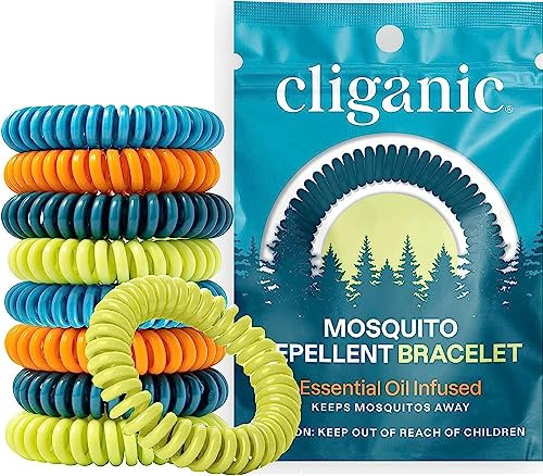 Cliganic Premium Bracciale Anti-zanzare,10 Pacchetto - Anti-Insetti con - per Polso e Caviglia. Non Contiene Deet. Naturale al 100%.