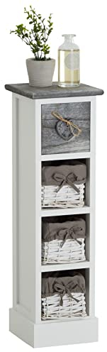 CARO-Möbel Blumenregal Flower Schubladenregal Standregal in weiß, Shabby Chic Vintage Look, mit dekorativer Schublade und 3 Körben