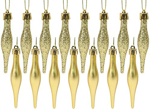 Christmas Concepts® Pack Of 15-8.5cm, 85mm (3.4) Droplet Baubles - Matte & Glitter Design - Christmas Baubles (Gold)