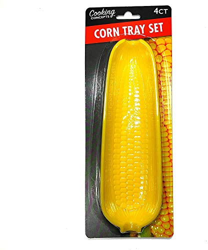 Cooking Concepts Corn on the Cob Tray Set, 4 Trays, Yellow, Plastic, Rectangular, 9.5'L x 3'W x 1.3'H