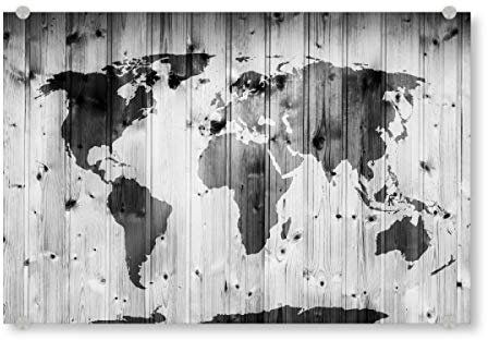 artboxONE Acrylglasbild 45x30 cm Reise World map on Wooden Wall Bild hinter Acrylglas - Bild Wooden Weltkarte Wooden