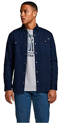 Jack & Jones Men's Jjesheridan L/S Noos Denim shirt, Blue (Dark Navy Fit: Slim), XXL UK