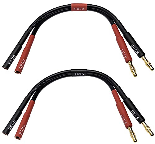 CESS-029-6i Male Banana Plug to Female Banana Jack Speaker Extension Cable, Silicone Tinned Copper Wire, Gold-Plated Connectors, 4mm, Red & Black (6 Inches)