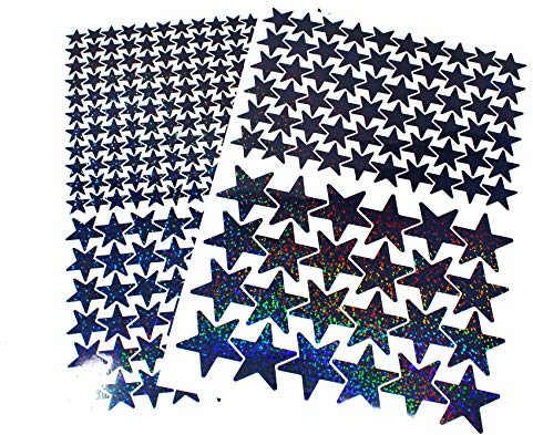 309 Sterne Aufkleber Set Sticker Deko Folie selbstklebend Glitter Hologramm Oilslick Bastelmaterial zum Basteln (Flakes Schwarz K016)
