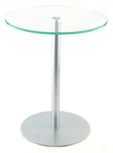 freeroom24 Designer Beistelltisch Glas Silber 40x40x70 cm - Wohnzimmertisch modern - stabiler Couchtisch - praktischer Coffee Table rund - kleiner Kaffeetisch - Glastisch - Sofatisch - Made in Germany