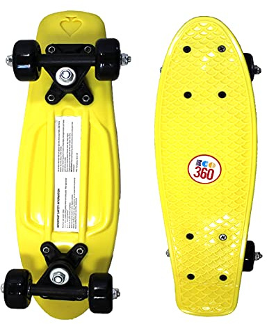 16 / 22 Kids Cruiser Skateboard Mini Complete Skateboard for Children Beginners Girls Boys Unisex Retro Skaters Skatepark 6 COLOURS (Yellow 16 inch)
