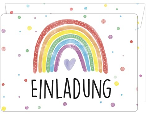 Becker Consumer Products Germany 12 Einladungskarten zum Kindergeburtstag mit passenden Umschlägen – Bunte Einladung zur Geburtstagsfeier – Geburtstagseinladungen – Partyeinladungen – Regenbogen-Gebur