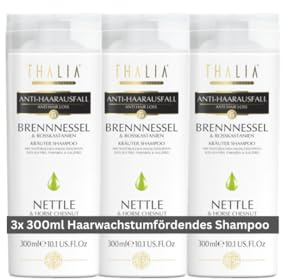 3x Thalia Brennnessel & Rosskastanien Shampoo 300ml (900ml), unterstützt den Haarwachstum, gegen gespaltenes Haar(Spliss), Antischuppen, ohne Silikon, VEGAN, beruhigend, Haarpflege, 100% natürlich