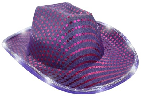 LEEMASING LED-Hut, Cowboy-Pailletten-Partykappe, blinkend, beleuchtet, Tanzparty, Cowboy, für Weihnachten, Halloween, Geburtstag, Hochzeit, Festival, Party