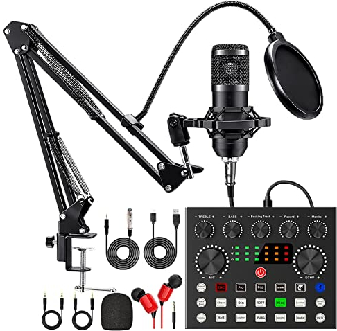 BM800 Ensemble de microphone podcast avec changeur de voix V8s, microphone à condensateur pour podcast, diffusion en direct, chant, PC, mobile, TikTok, YouTube