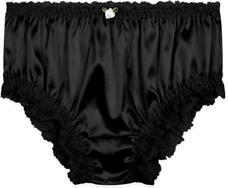 Satini Women's Satin Frilly Lace Sissy French Knickers Briefs Panties (Black, M)