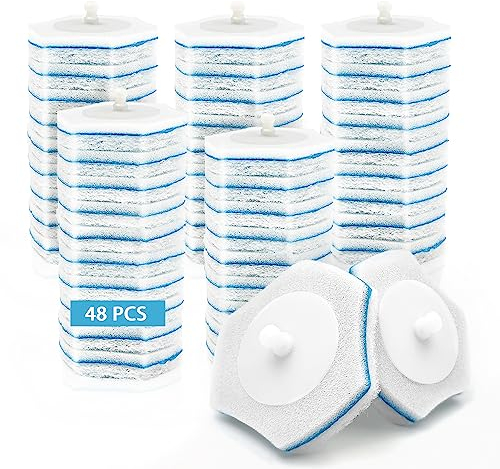 JEHONN Disposable Toilet Bowl Brush Refills 48 Packs, Bathroom Scrubber Wand Replacement Cleaner Pads for Sink Bathtub Wash Basin Mop Pool, Blue White