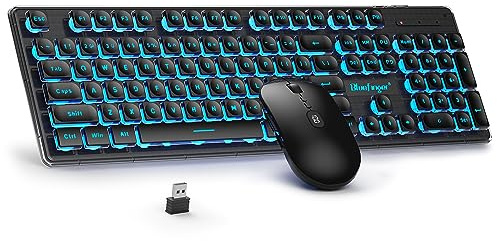 BlueFinger Blacklit Clavier et souris sans fil avec écran d'alimentation, rechargeable et silencieux, pour ordinateur, Mac, ordinateur portable, PC (noir)