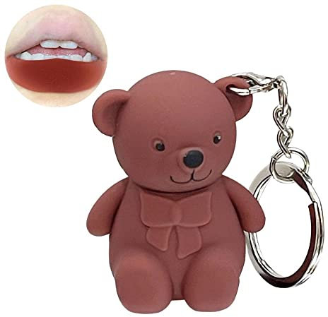 Schlüsselanhänger Lipgloss Niedlicher Bär Matte Lippenschlamm Samt Grau Rosa Schlüsselanhänger Wasserdichte Glasur J5S2 tragbare Anhaltende Lippenlippensti Kosmetik