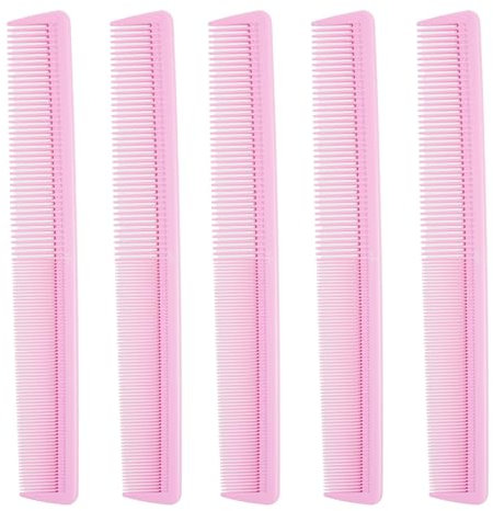 5pc Hairdressing Comb Set, Hair Cutting Comb For Hairdressers, Strong and Sturdy Hair Cutting Tool, Hair Comb In Pink, Purple, Green, White and Black. 22cm Length (Pink)