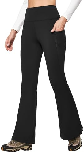 IUGA Fleece Lined Pants Women Water Resistant Hiking Pants Winter Flare Leggings with Pockets Bootcut Thermal Black