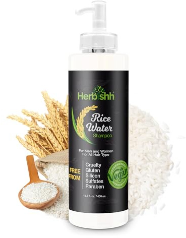 Herbishh Rice Water for Hair Thickener Shampoo, With Rosemary Oil, For All Hair Types, Men and Women 400ML