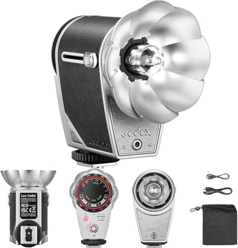 Godox Lux Cadet Retro Camera Flash Kit with USB Light GN10 620 Full Power, 6200K CCT, S1/S2 Optical Control for Fuji, Canon, Nikon, Sony, Olympus Camera, Charging Cable & Storage Bag