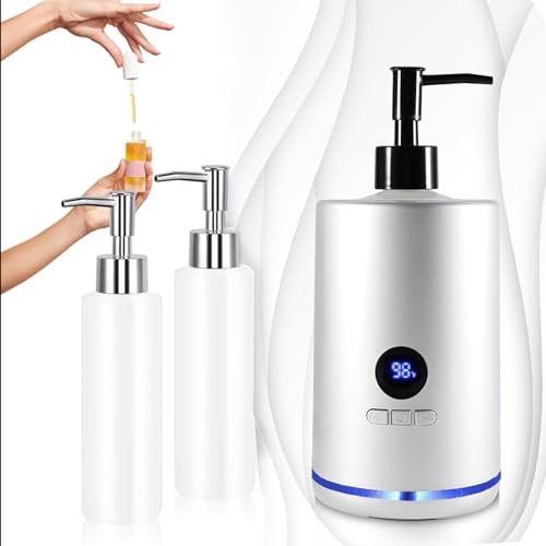 Massageöl Wärmer | Externe Kunststoff Flasche | Temperaturbereich 40-60°C | Für Massageöl und ätherische Öle | Massage Wellness Wohlfühlen | Stilvoller Massageöl Erwärmer (Silber)