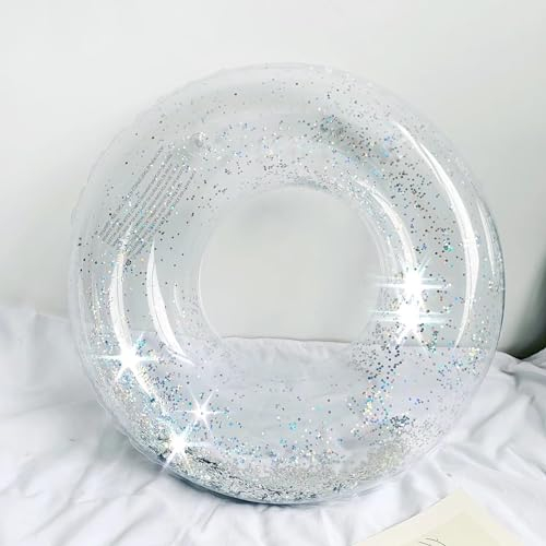 KUAKE Schwimmring Aufblasbarer, Schwimmring Erwachsene Groß, Schwimmring Groß Glitzer, Schwimming Ring Schwimmring Durchsichtig, Sommer Schwimmring für Pool Sandstrand Party, Pool-Silbrig