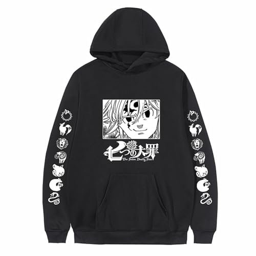 Sweat à capuche unisexe avec imprimé dessin animé « Anime The Seven Deadly Sins » - Cadeau de cosplay pour les fans de manga Meliodas, Noir-5, 4X-Large