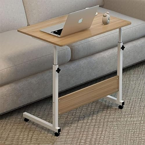 Klappbarer Computertisch mit Rollen, C-Form Overbed Desk, höhenverstellbarer Beistelltisch, Computer Stehpult, Bett-Tisch, Sofa-Tisch für Home Hospital Office Use(Beige,60 * 40cm)