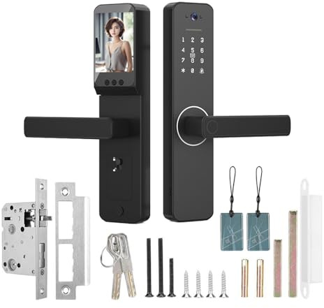 Irishom Türschloss Fingerabdruck Mit 120° Weitwinkel-Katzenauge Und Kamera,Unterstützt Fingerabdruck,Mechanische Schlüsselentriegelung, USB-Notstromversorgung,Geeignet Für 35-60 mm Dicke Türen