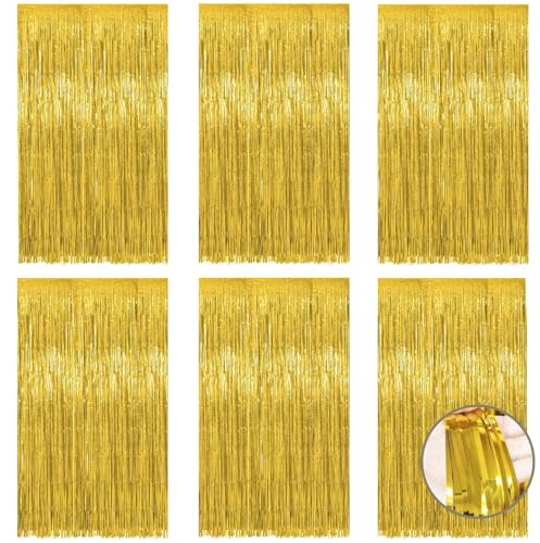 Friedwohl 6 tende orpelli dorate, con brillantini, per feste (1 m x 2 m), con frange per feste, decorazioni di compleanno, matrimoni, festival, decorazioni per palcoscenico