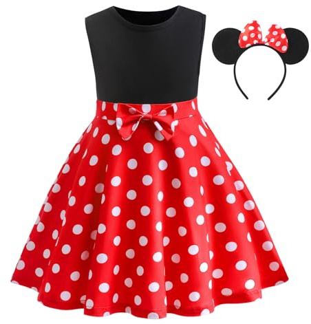 DiULi Vestito Costume, 2Pcs Costume Ragazza con Cerchio per Capelli, Gonna Tutu Pois per Ragazze Bambini, per Natale Festa Compleanno Cosplay Travestimento(130)