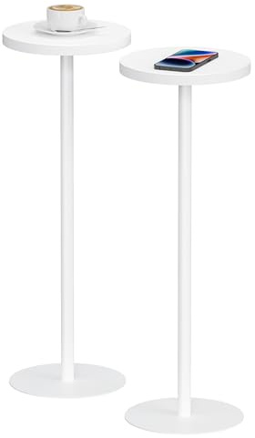 TUTOTAK Hoher runder Beistelltisch, kleiner Beistelltisch, 2er-Set, Getränketisch, Standtisch, Wohnzimmer, Weiß V1TB01BW0652EU