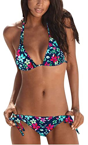 Costume Donna Senza Segni Abbronzatura Mare Donna Costume da Bagno da con Fasciatura A Fascia Bagno Spiaggia Brasiliano Up Due Pezzi (Navy L)