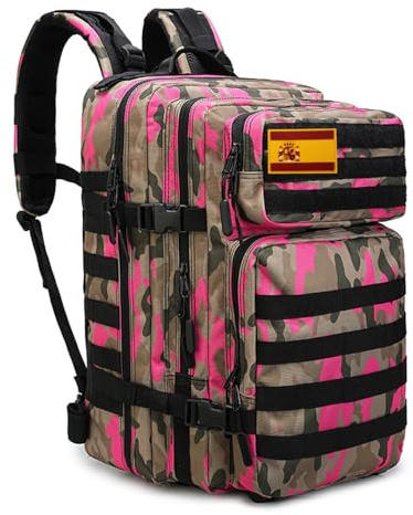 SEYATULLH Sac à dos militaire tactique 45L Nylon 900D avec système Molle, pour homme et femme - Usage quotidien/gymnastique/randonnée/voyage, Camouflage rose 1.0, Taille Unique