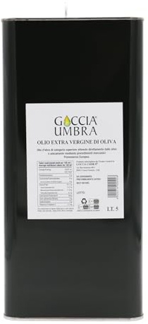 Goccia Umbra Olio extravergine di oliva, estrazione a freddo, aroma intenso, ideale per il consumo crudo, perfetto per carne, verdure alla griglia e insalate 5 l (5 l)