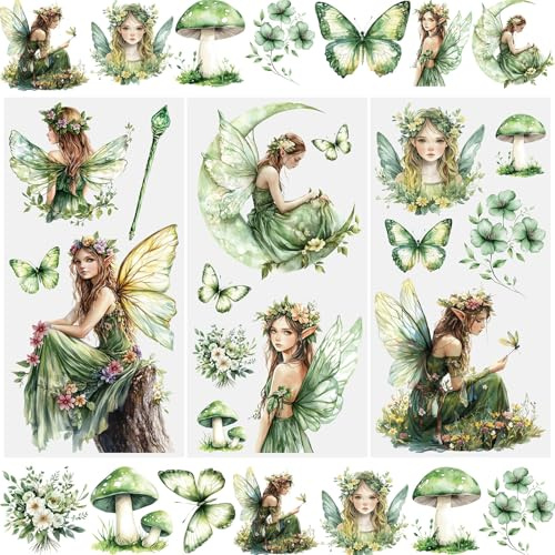 WANDIC Prime 3 Sheets Rub On Transfer Stickers, Green Fairy Elf Waterproof Decals Furniture Craft Decorative for DIY Scrapbooking Photo Albums,15 * 30cm, 2025