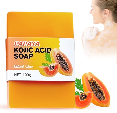 Kojisäure-Seife, 2025 Neu Vitamin C Seifenstück, Kurkuma Seife Kojic Acid Soap Kurkuma Aufhellende Seife Skin Essence Seife Turmeric Soap Entfernen Dunkler Flecken (1, Papaya)